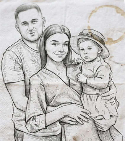 Imagen de una familia estilo boceto