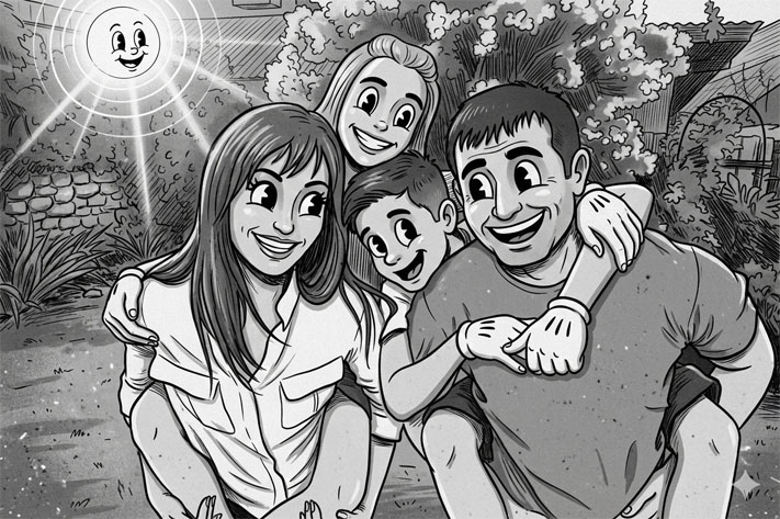 Foto de una familia estilo comic antiguo